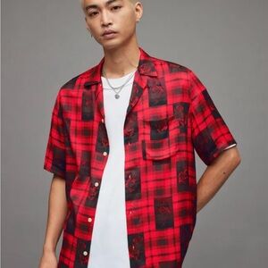 All Saints Red and Black Checkered Men's Shirt